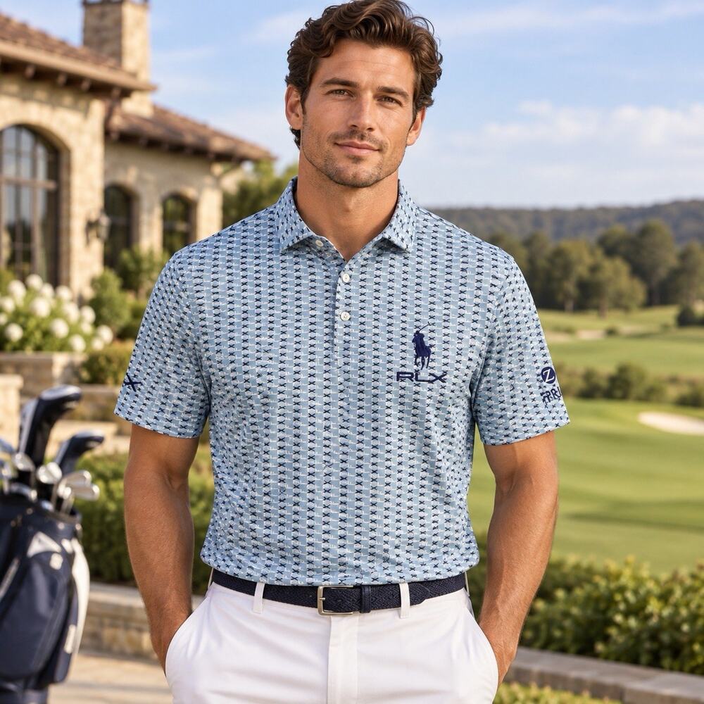 Ralph Lauren RLX Big Pony Tour Golf Polo Men’s Small Blue Geometric Performance